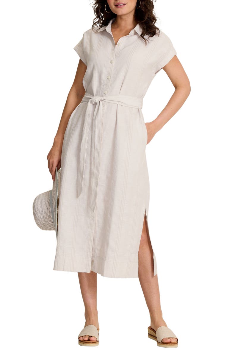 Tommy Bahama Summer Isle Linen & Cotton Midi Shirtdress, Main, color, Khaki Sand
