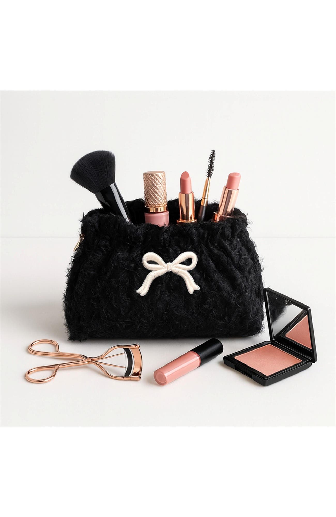 Fluffette Cosmetic & Travel Organizer Pouch, Alternate, color, Black Cream