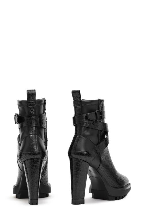 Allsaints Havana Croc Embossed Boot In Black