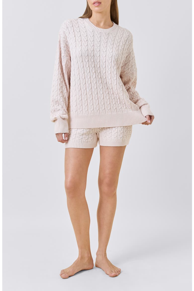 Cozy Cable Long Sleeve Pajama Top, Alternate, color, SHELL