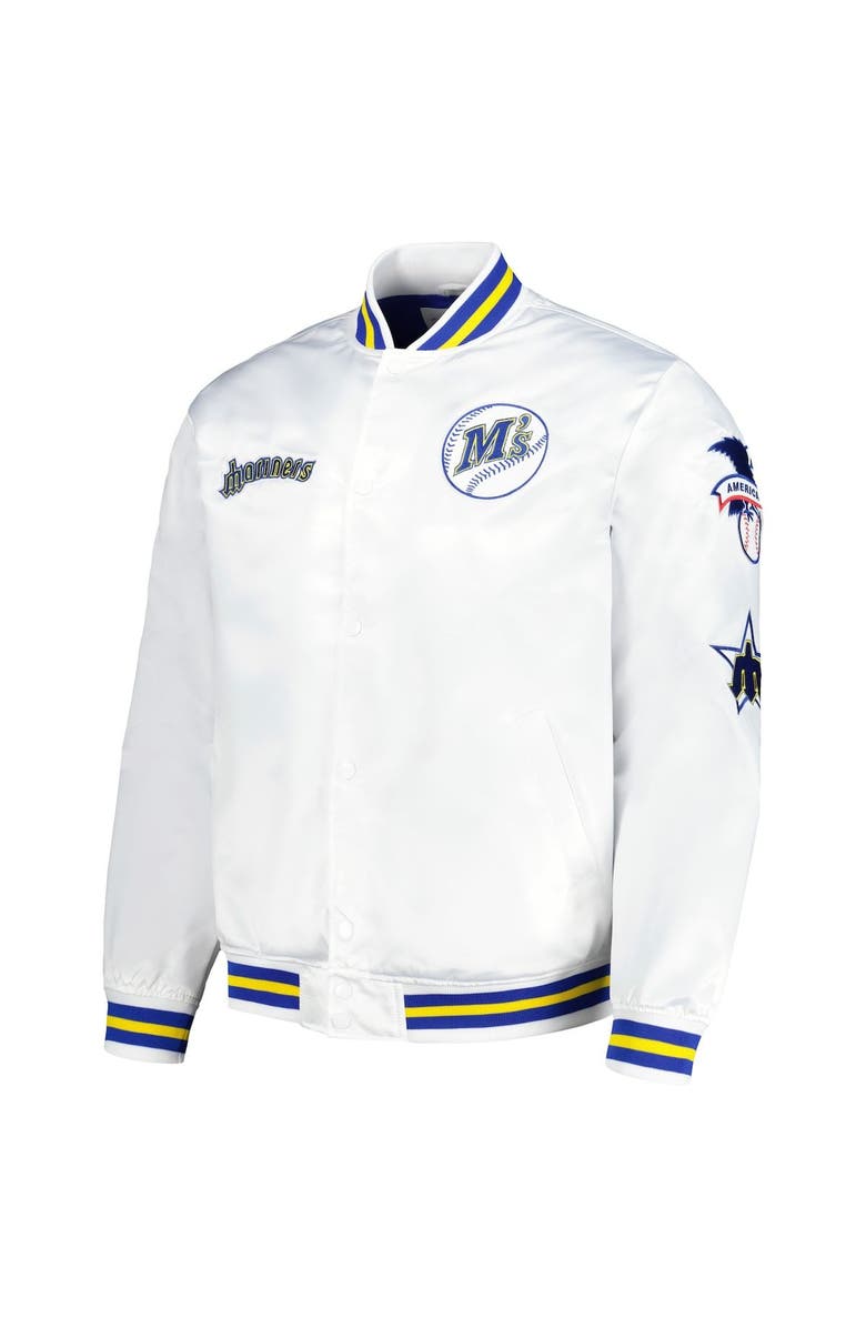 Mitchell & Ness Men's Mitchell & Ness White Seattle Mariners City Collection Satin Full-Snap Varsity Jacket, Alternate, color,