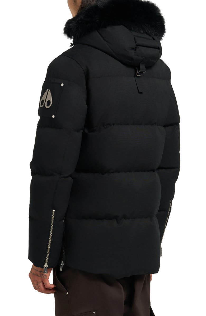 Moose Knuckles Original 3Q Genuine Shearling Trim Water Resistant & Wind Resistant Down Puffer Jacket, Alternate, color, Black