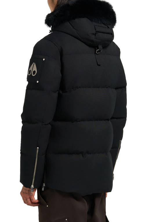 Moose Knuckles Original 3q Genuine Shearling Trim Water Resistant & Wind Resistant Down Puffer Jacke In Black