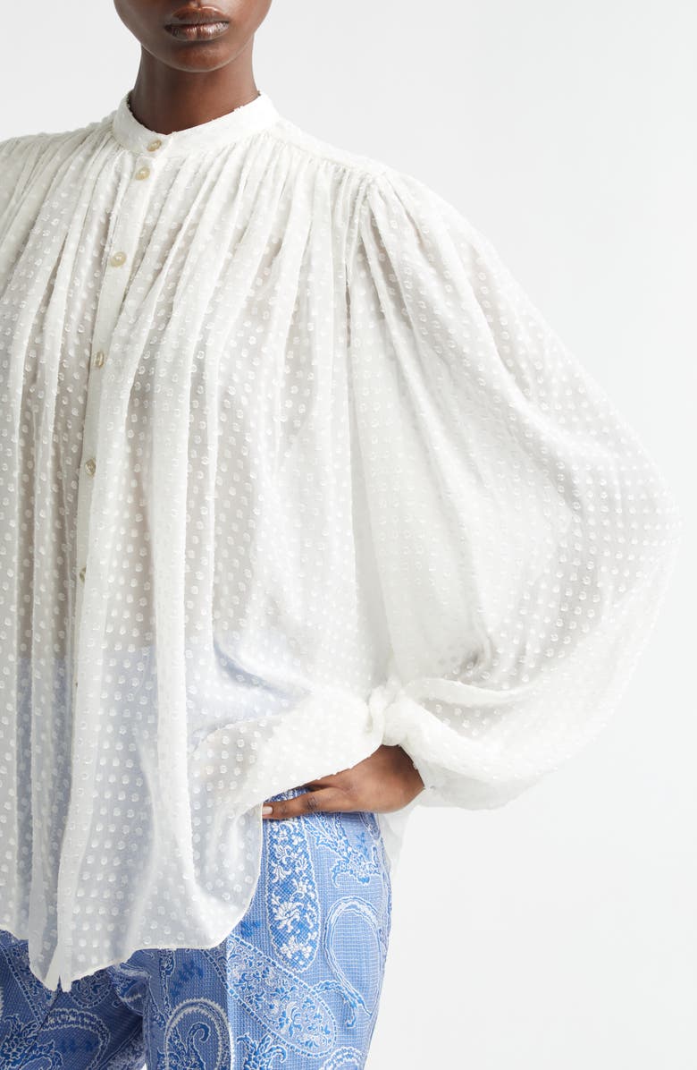 Etro Pleated Silk Blend Shirt, Alternate, color, White