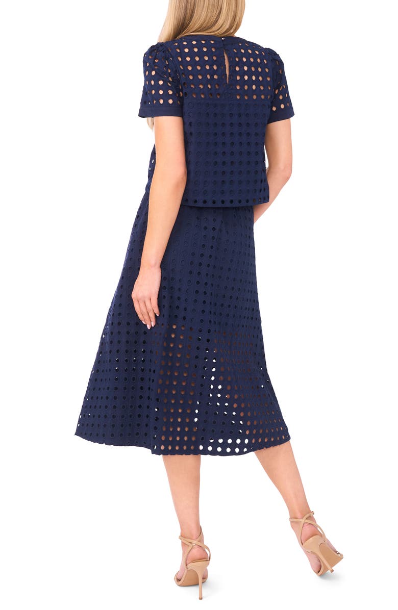 CeCe Eyelet Cotton Midi Skirt, Alternate, color, Classic Navy