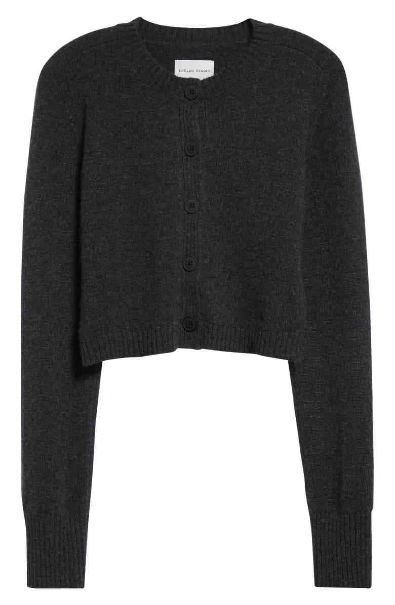 LOULOU DE SAISON Zephir Crop Cashmere Cardigan, Alternate, color, Anthracite Melange