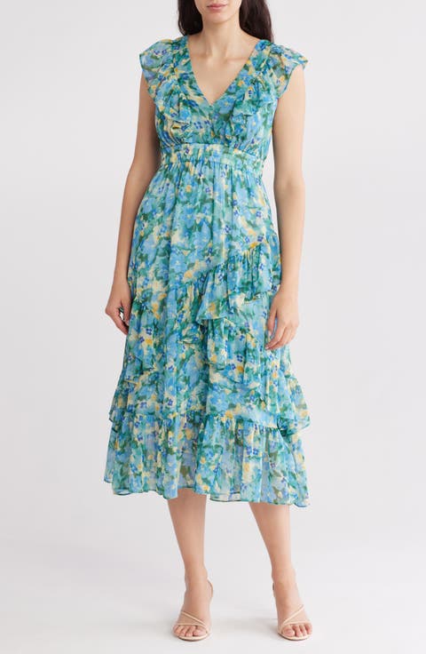 Floral Flutter Sleeve Tiered Dress
