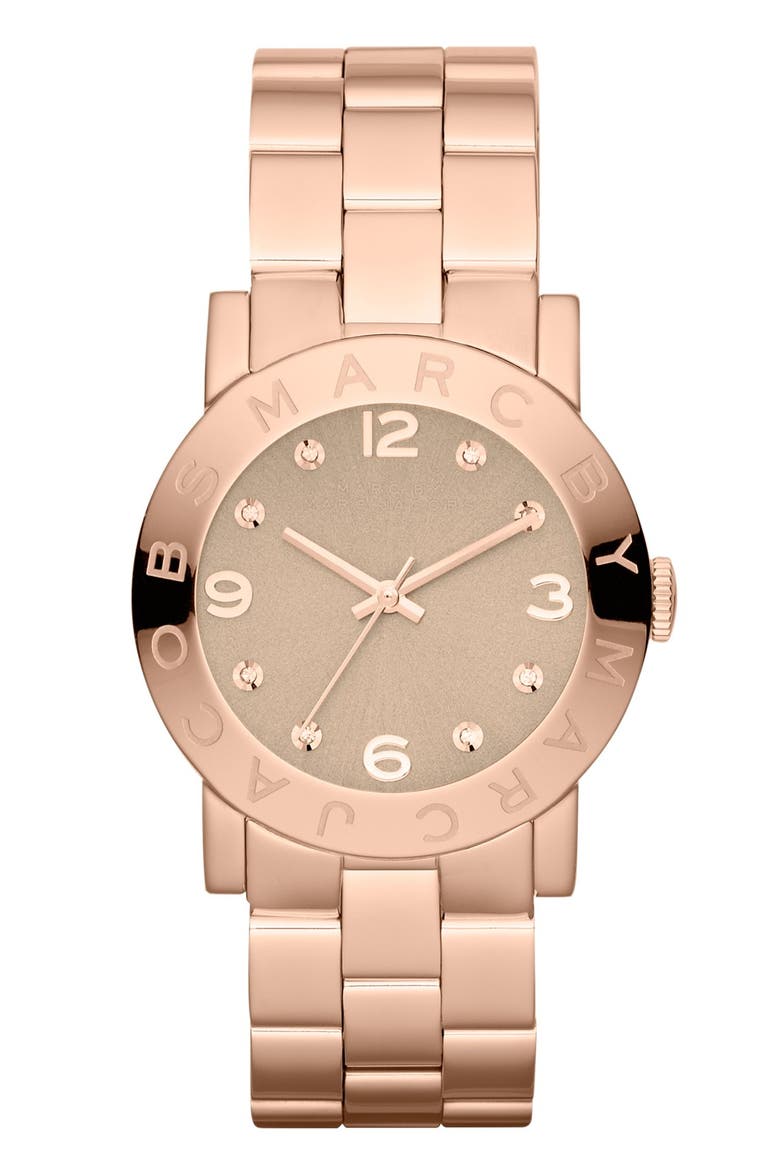 'Amy' Crystal Bracelet Watch, 36mm, Main, color, ROSE GOLD/ WHEAT