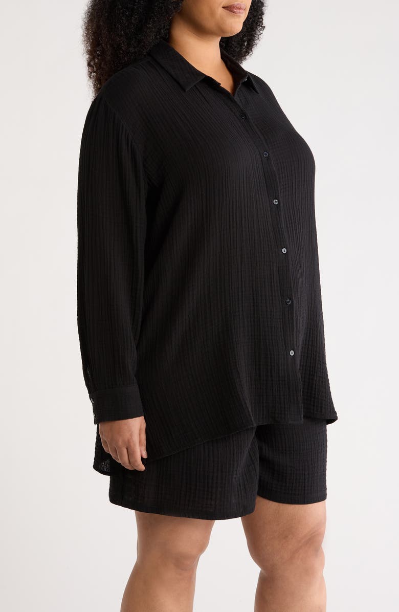 Eileen Fisher Classic Collar Easy Organic Cotton Button-Up Shirt, Alternate, color, Black