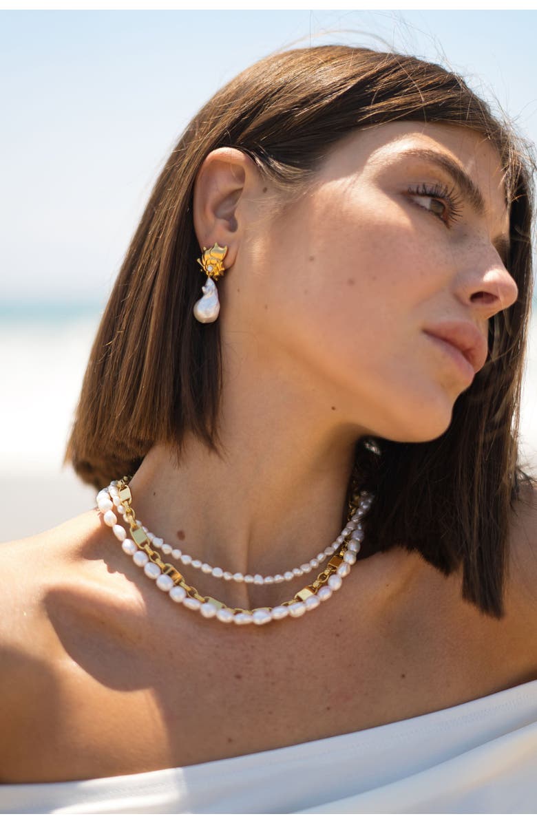 Classicharms Leah Seashell Freshwater Baroque Pearl Drop Earrings, Alternate, color, Gold