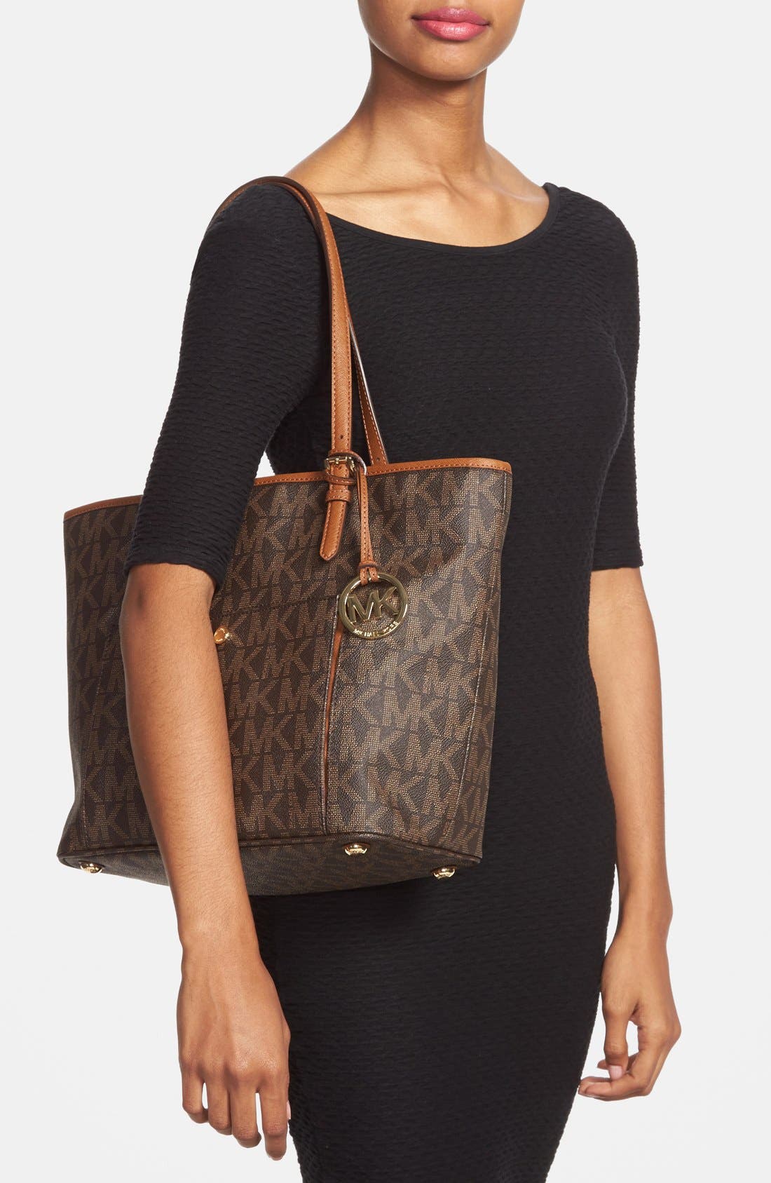 'Large Jet Set' Signature Snap Pocket Tote, Alternate, color, BROWN