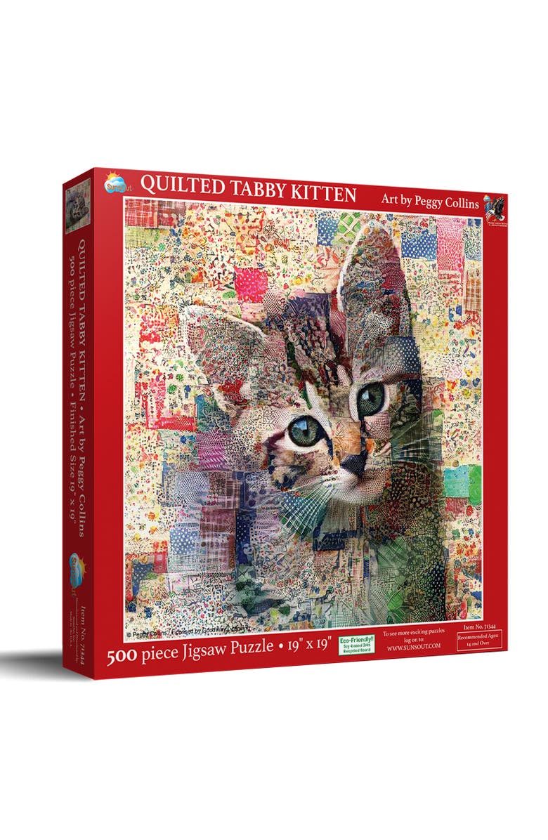 Sunsout Quilted tabby Kitten 500 piece Jigsaw Puzzle for Adults, Main, color, Multicolor