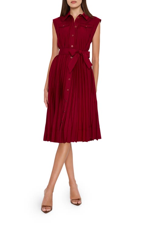 Johanna Pleated Twill Midi Dress