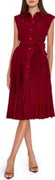 Milly Johanna Pleated Twill Midi Dress