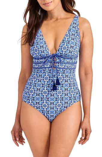 Tommy Bahama Terrazzo Tile Tie Front One-Piece Swimsuit