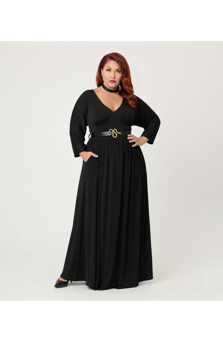 Unique Vintage Plus Size 3/4 Sleeve Batwing Maxi Dress, Alternate, color, Black