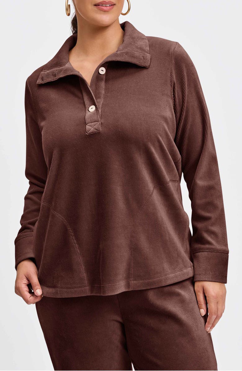 Foxcroft Sammy Corduroy Polo Top, Main, color, Chocolate