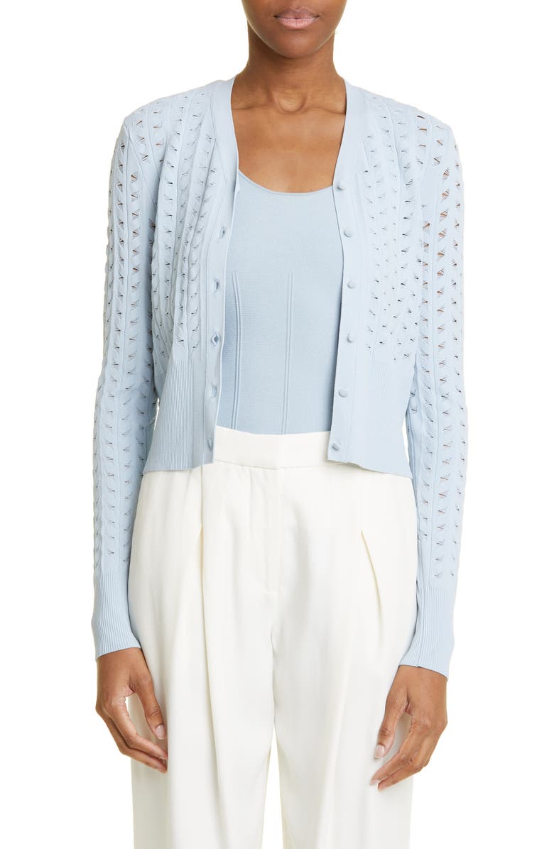 Adam Lippes Pointelle Compact Jacquard Cardigan, Main, color, 