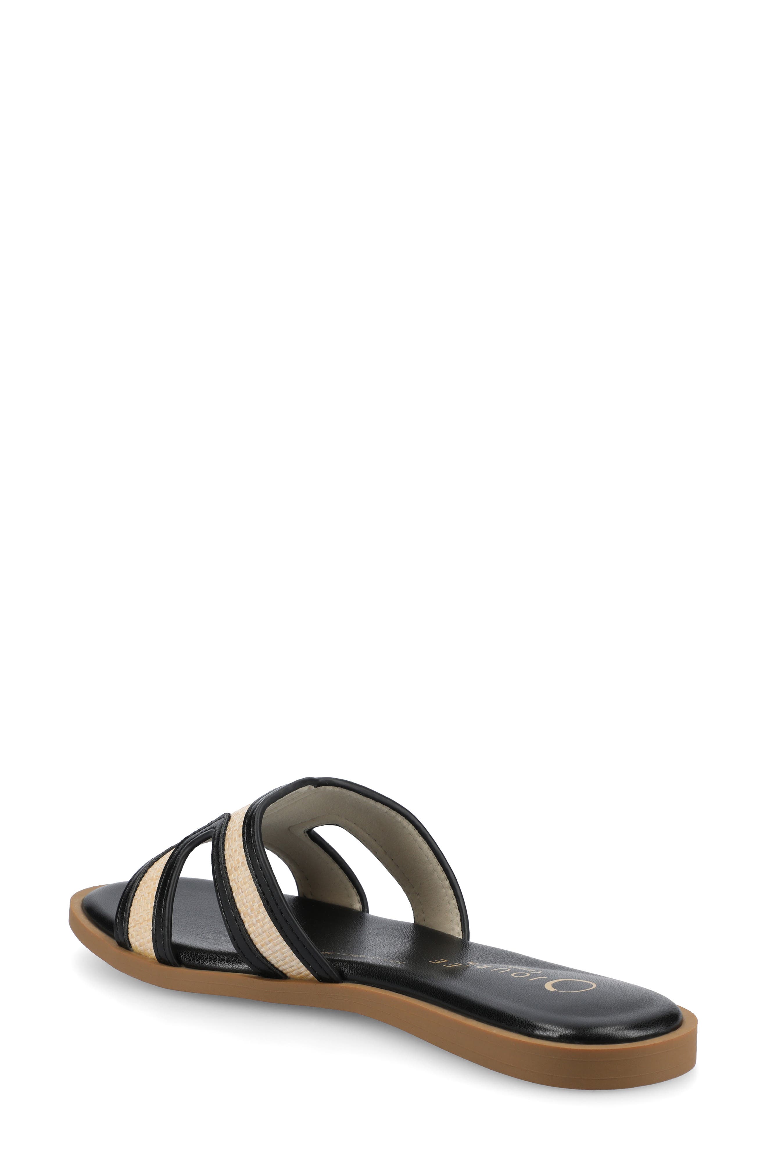 Journee Collection Primah Slide Sandal, Alternate, color, Black/Natural Raffia