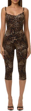 Naked Wardrobe Leopard Print Capri Jumpsuit