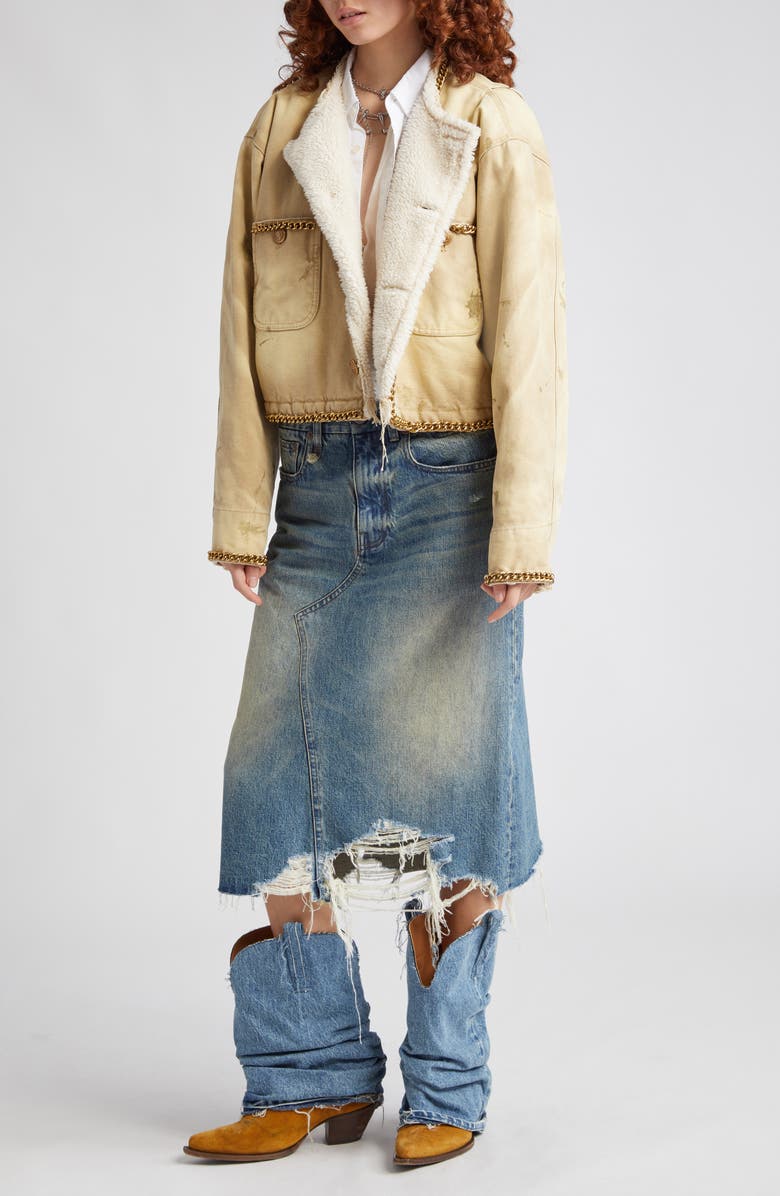 R13 Jesse Destroyed Hem Denim Skirt, Alternate, color, 