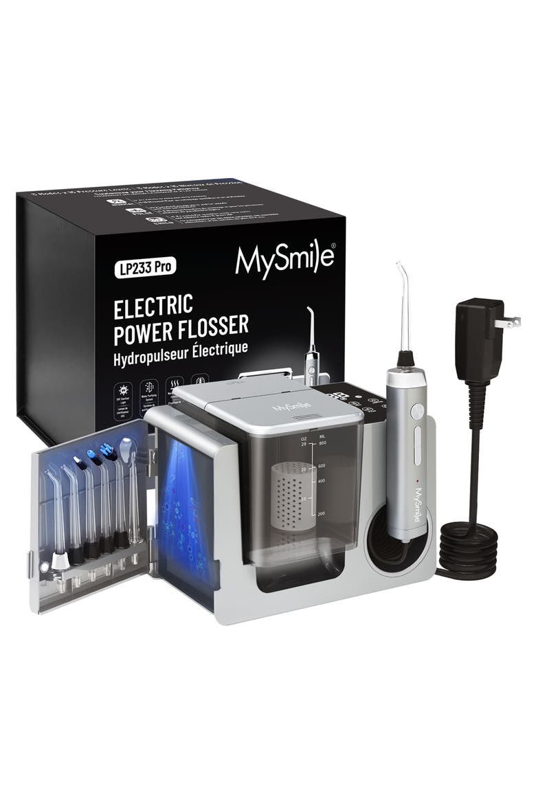 LP233 Pro UVC Sterilizable Countertop Water flossers for Teeth 800ML with a Water Filter 3 Modes and 6 Jet Tips, Main, color, Lightening Silver