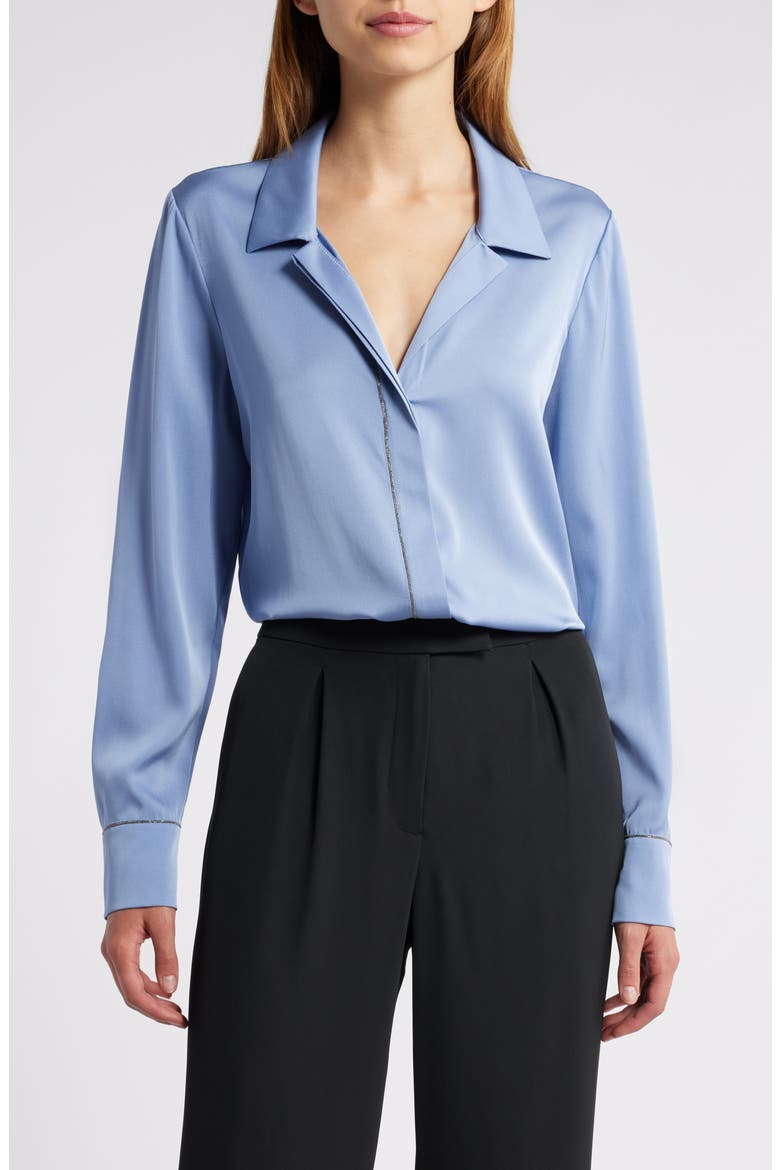 Stretch Silk Button-Up Shirt, Main, color, PERIWINKLE