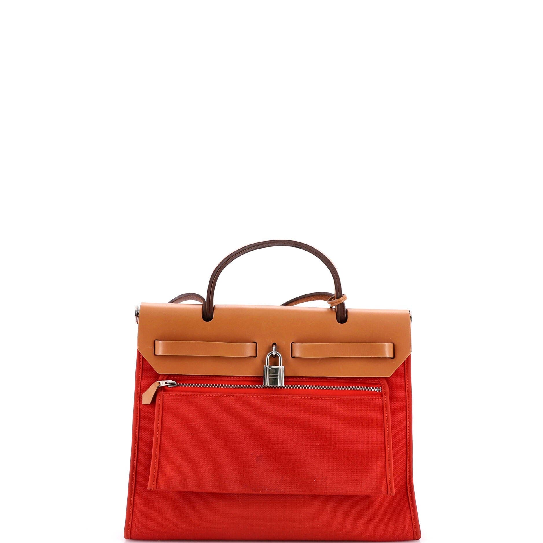 Pre-Owned Hermes Herbag Zip Leather and Toile 31, Alternate, color, Rouge Tomate