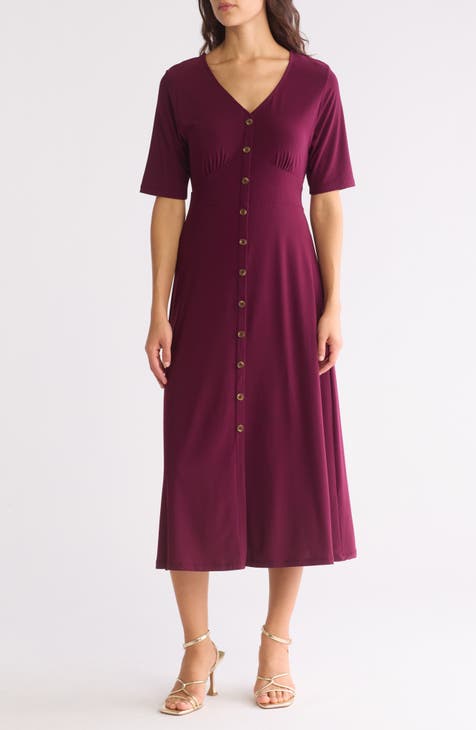 Short Sleeve Button Front Midi Dress