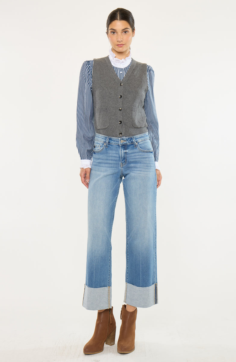 KanCan Kenny Mid Rise Crop Wide Leg Jeans, Alternate, color, Medium Wash