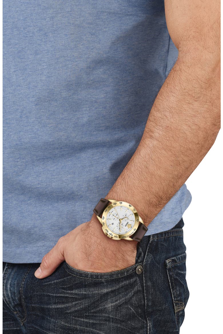 V-Sport Chrono Leather Strap Watch, 44mm, Alternate, color, GOLD1