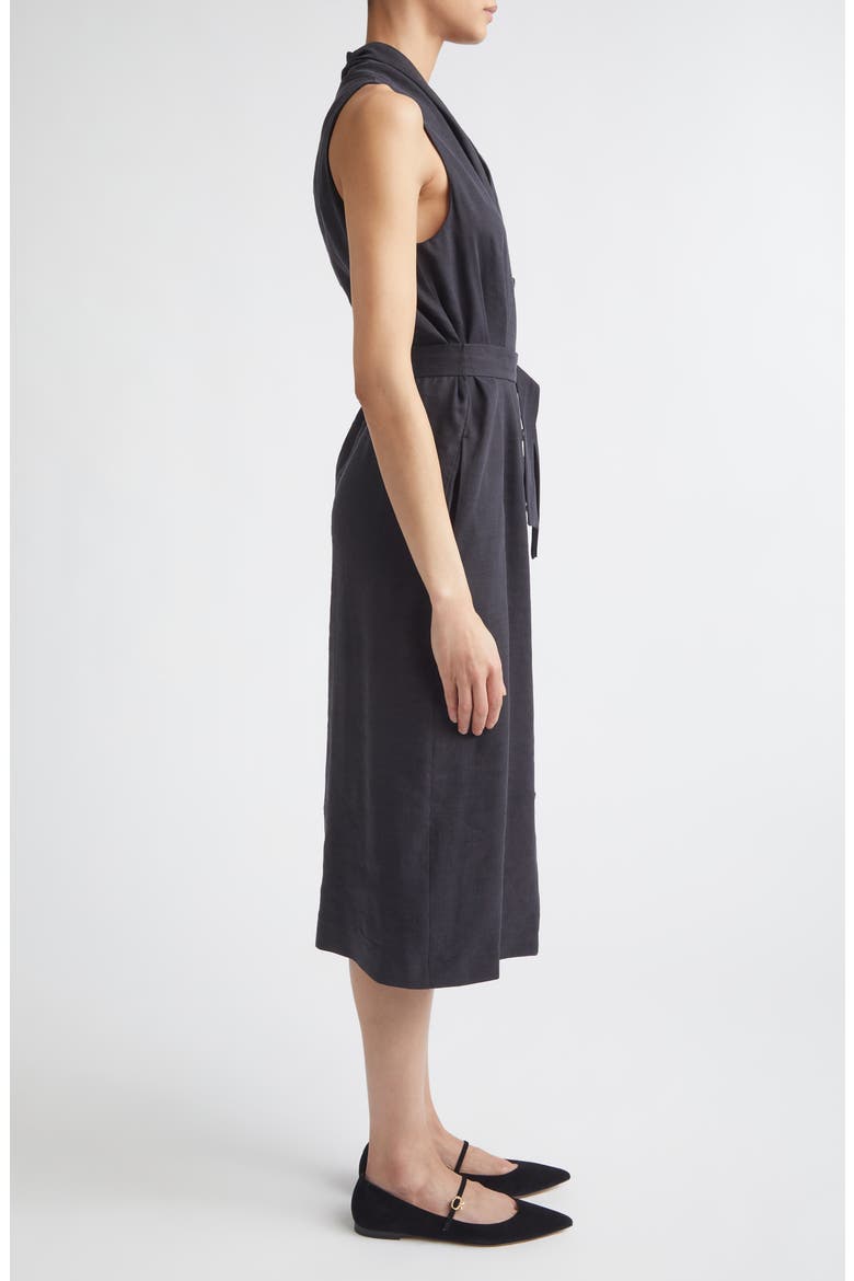 Navetta Linen and Silk Midi Dress, Alternate, color, BLACK