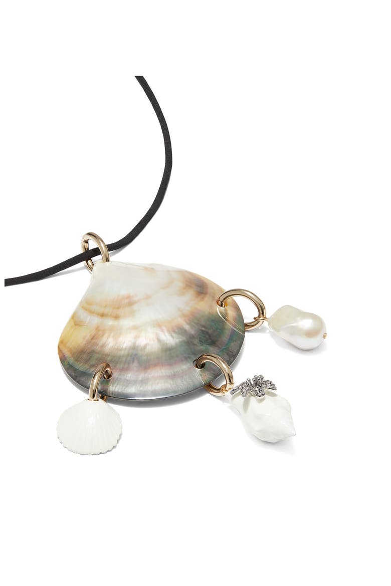 Shell & Cultured Pearl Pendant Necklace, Alternate, color, BLACK / IVORY