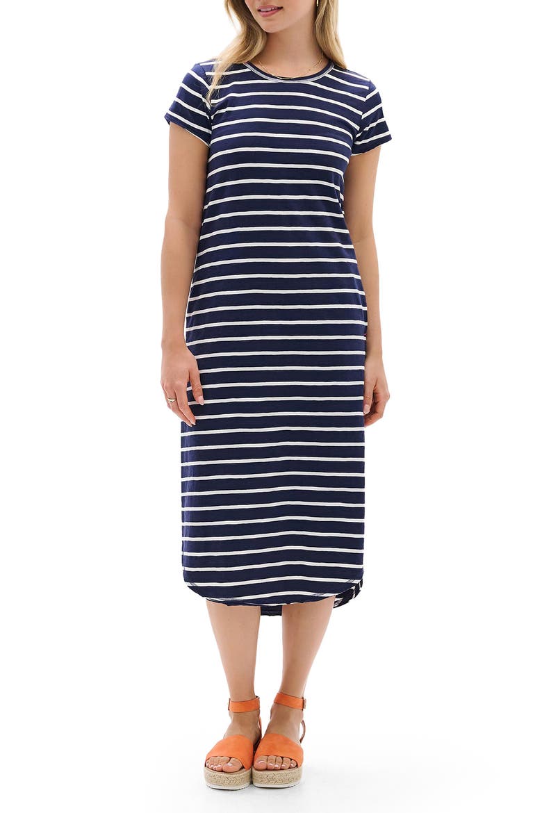 Stripe Jersey Midi Dress, Main, color, PATRIOT BLUE