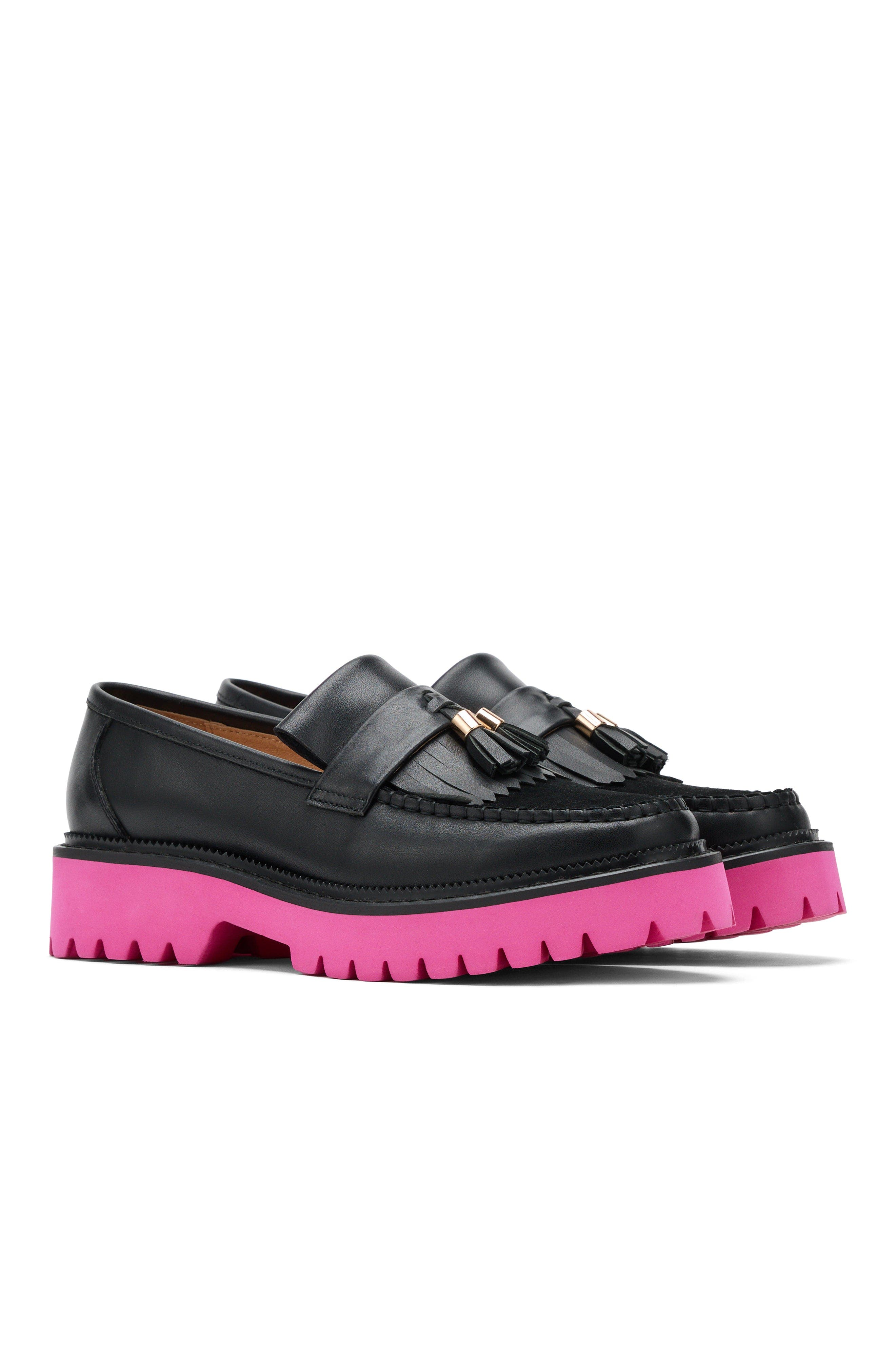 MARC NOLAN Ms. Journey Leather Lug Tassel Loafer, Alternate, color, Black/Pink