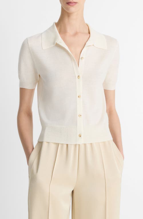 Vince Short Sleeve Button-up Sweater In Neutral
