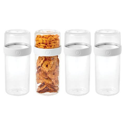 Large Stack 'n Snack Food Containers - Stackable Snack Containers - Set of 4 - Clear/White