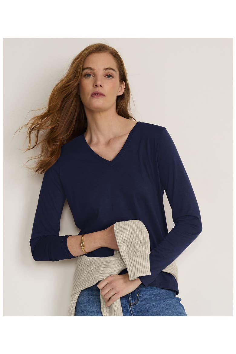 Supima Cotton Long Sleeve V-Neck T-Shirt, Alternate, color, Radiant Navy