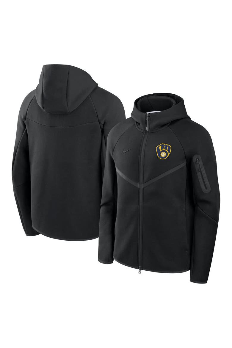 Men's Nike Black Milwaukee Brewers Tech Fleece Raglan Full-Zip Windrunner Hoodie, Main, color, Black