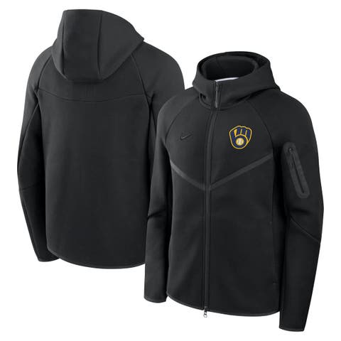 Men's Nike Black Milwaukee Brewers Tech Fleece Raglan Full-Zip Windrunner Hoodie