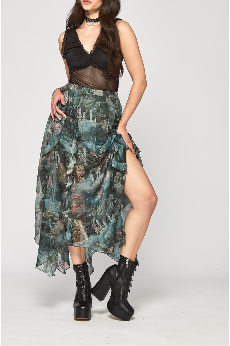Thalassa Print Hanky Hem Midi Skirt, Alternate, color, Blue