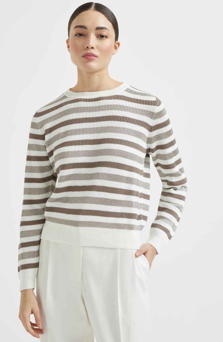 Brunello Cucinelli Cotton Sparkling yarn sweater, Alternate, color, Beige