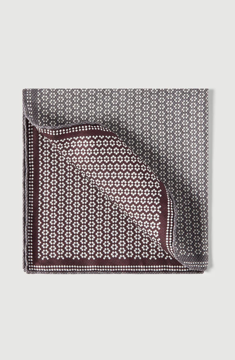 Brunello Cucinelli Silk geometric pattern pocket square, Main, color, Grey