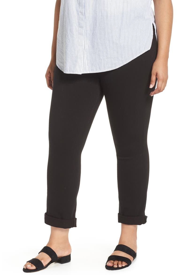 'Lyssentials High Rise Boyfriend Denim Leggings, Main, color, BLACK
