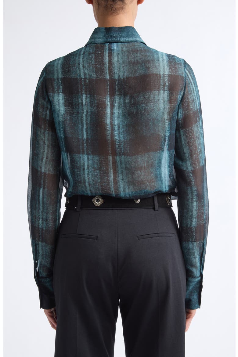 Plaid Silk Button-Up Shirt, Alternate, color, 178 DARK JADE