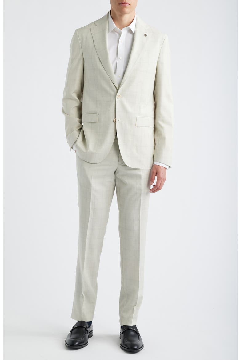 Midland Contemporary Fit Off White Windowpane Check Super 130s Wool Suit, Main, color, OFF WHITE