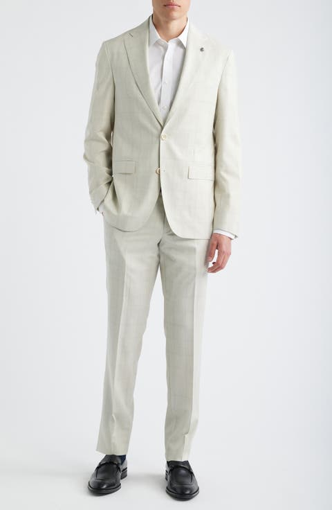 Midland Contemporary Fit Off White Windowpane Check Super 130s Wool Suit