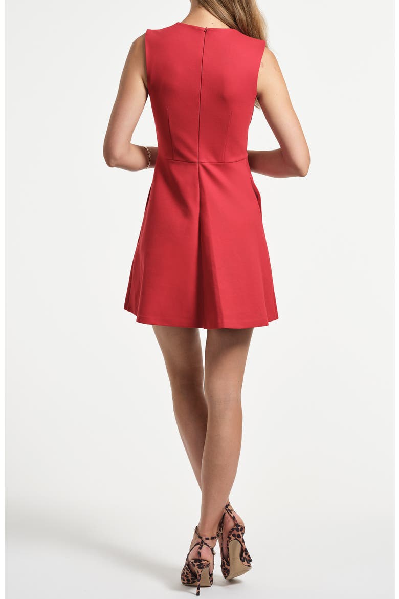 Sleeveless Bow Ponte Minidress, Alternate, color, RED