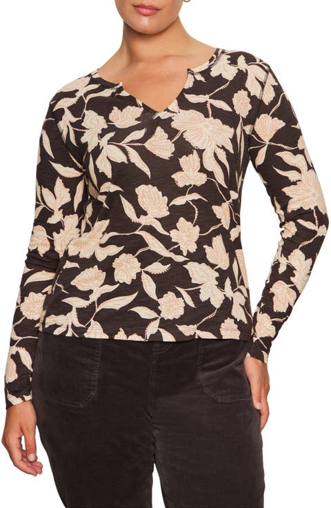 Perfect Notch Print Long Sleeve T-Shirt (Plus)
