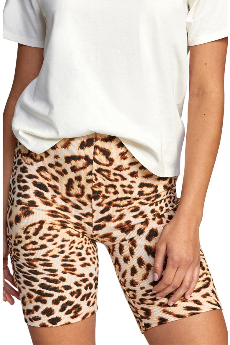 Push It Leopard Bike Shorts, Main, color, LIGHT BROWN